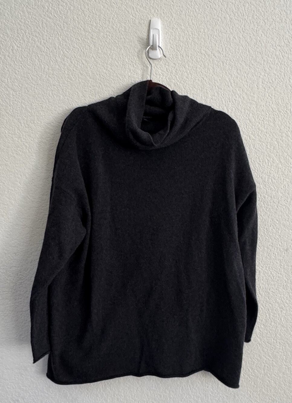 Eileen Fisher Ash Gray Organic Cotton + Cashmere Turtleneck Tunic Sweater M